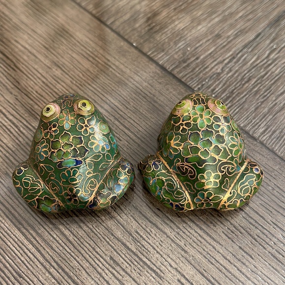 Pair of Vintage Green Cloisonné Frogs - Picture 4 of 16